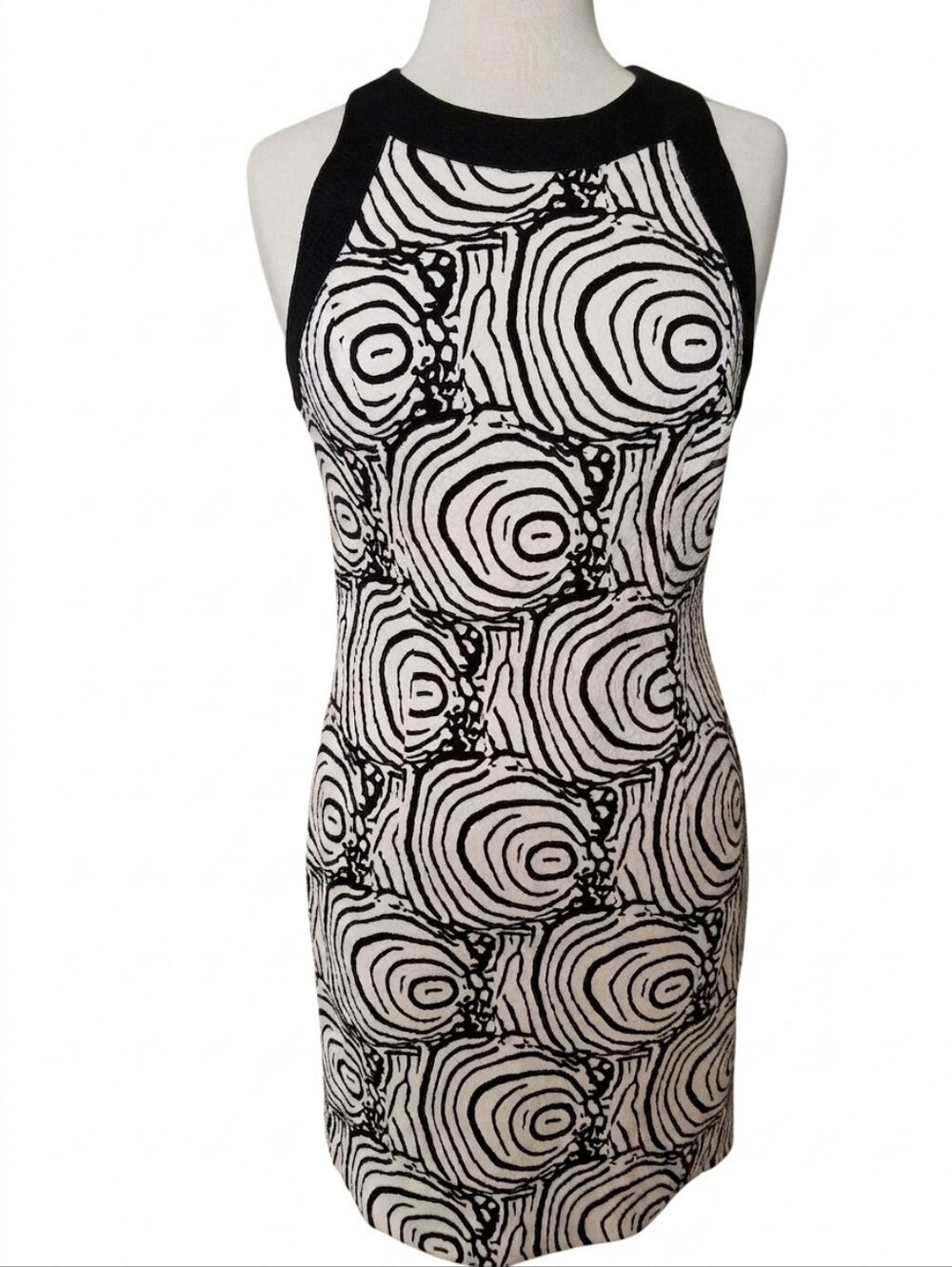 Carmen Marc Valvo Black & White Design Sleeveless Dress Sz 8 EUC